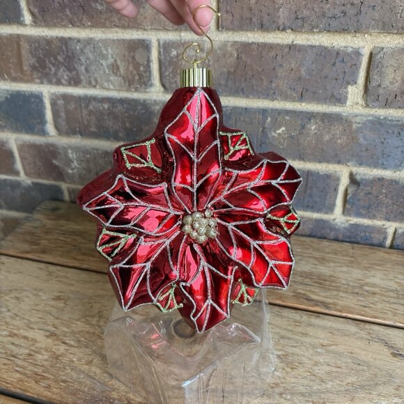 Jumbo Shatterproof Christmas Ornament Poinsettia 8.5”x7.5” - Picture 2 of 6